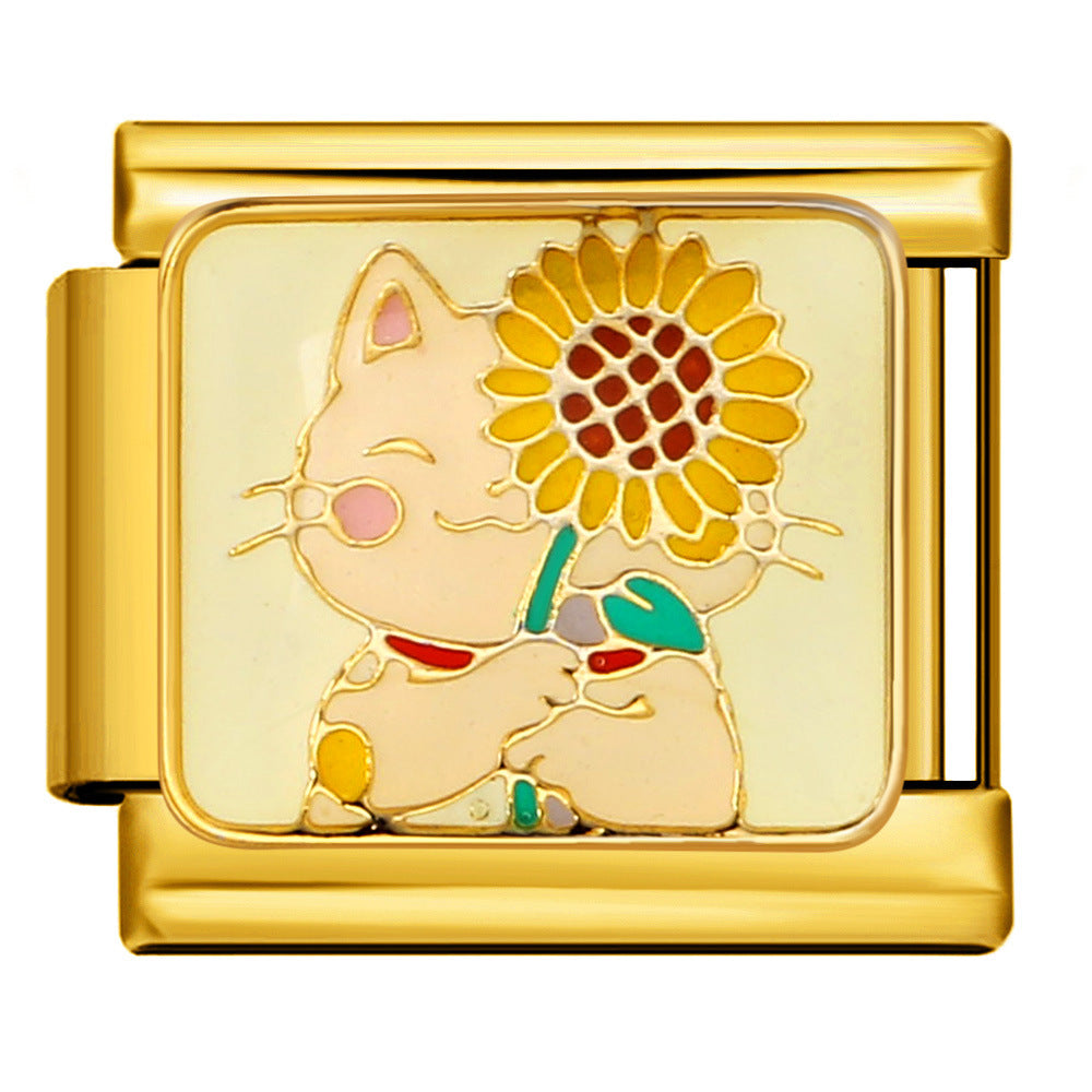 Italian Module Bracelet DIY Titanium Steel All Gold Welding Drip Oil Pattern Elastic Splicing Bracelet Accessory