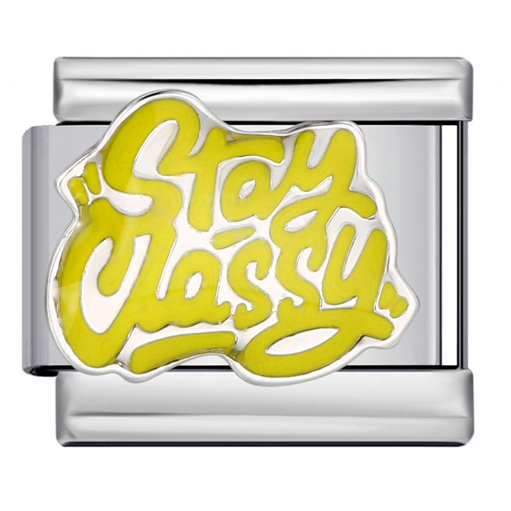 New Personalized English Italian Module Bracelet Titanium Steel Welding Drip Oil DIY Elastic Free Splicing Bracelet