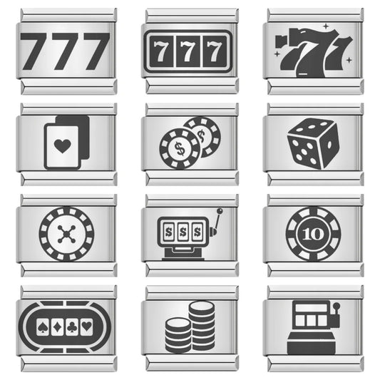 Laser Carving Chess and Card Game Italian Module Bracelet Stainless Steel DIY Splicing Elastic Bracelet