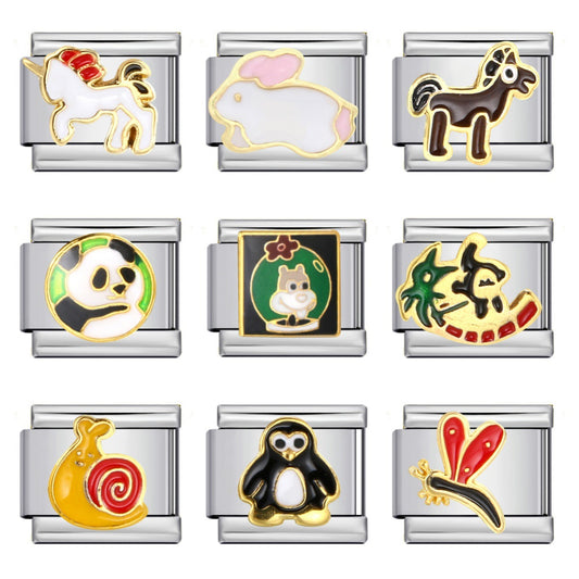 Stainless Steel Welding Drip Oil Animal Pattern DIY Italian Module Bracelet Free Splicing Elastic Accessories Wholesale