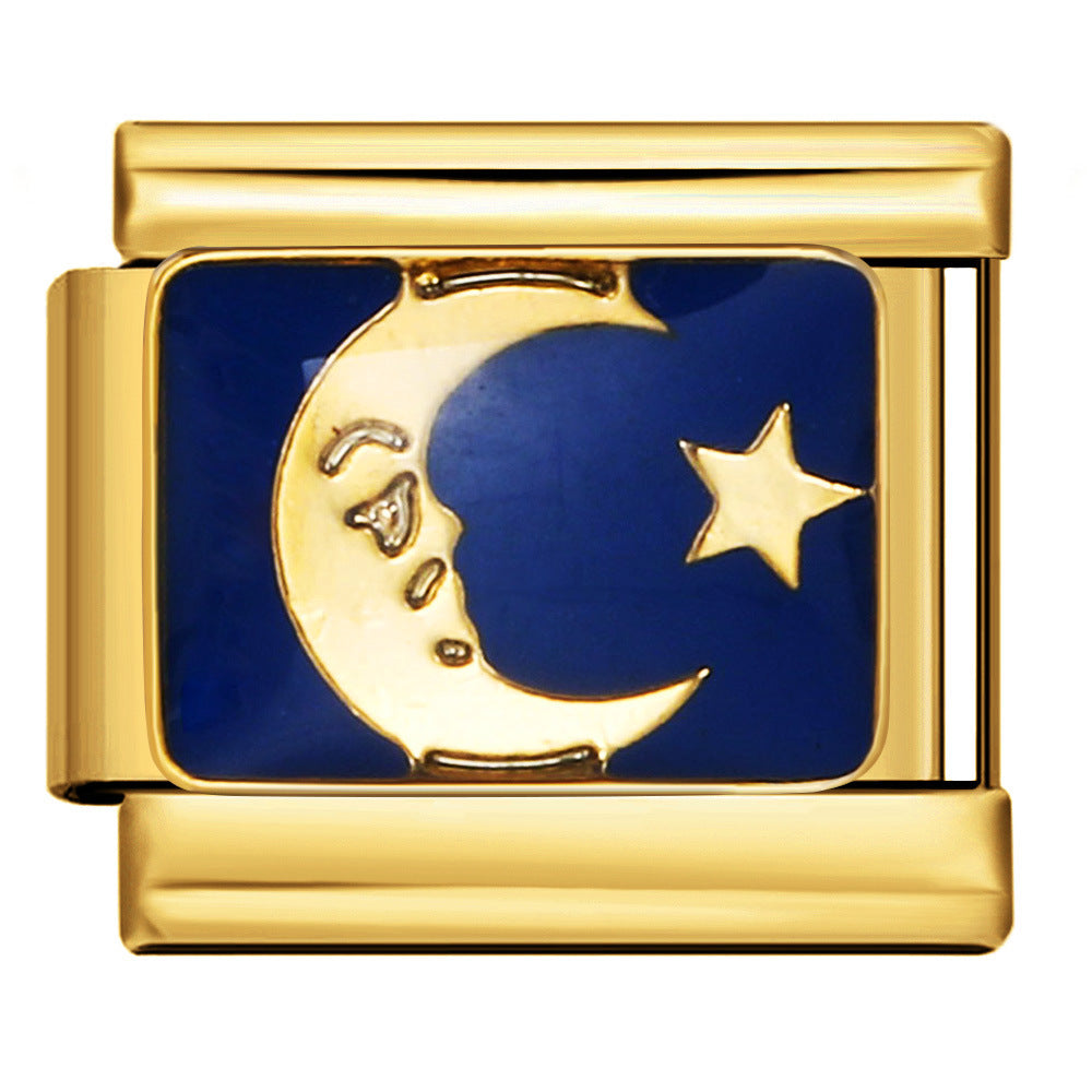 Gold Bottom Star Moon Blue Italian Module Bracelet DIY Jewelry Creative Accessories Detachable Titanium Steel Strap Chain