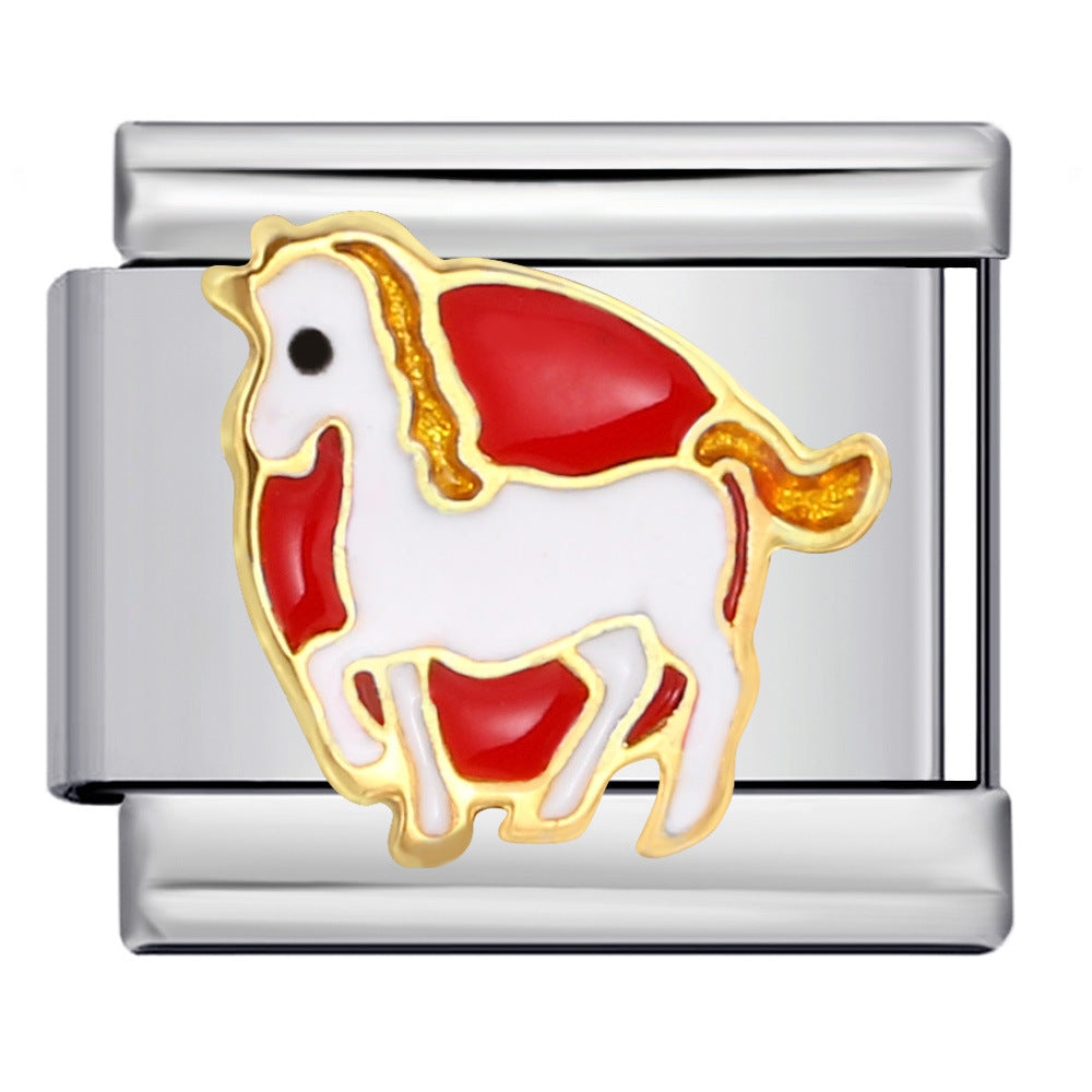 Italian Module Bracelet Stainless Steel Welding Drip Oil Animal Pattern DIY Free Splicing Combination Bracelet Accessories