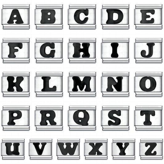 New Titanium Steel Black Alphabet DIY Italian Charm Bracelet Custom Name Link Chain