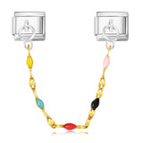 Double Hanging Pendant, Colorful Small Beads, Italian Module Bracelet, Stainless Steel Hook, DIY Elastic Bracelet Accessory