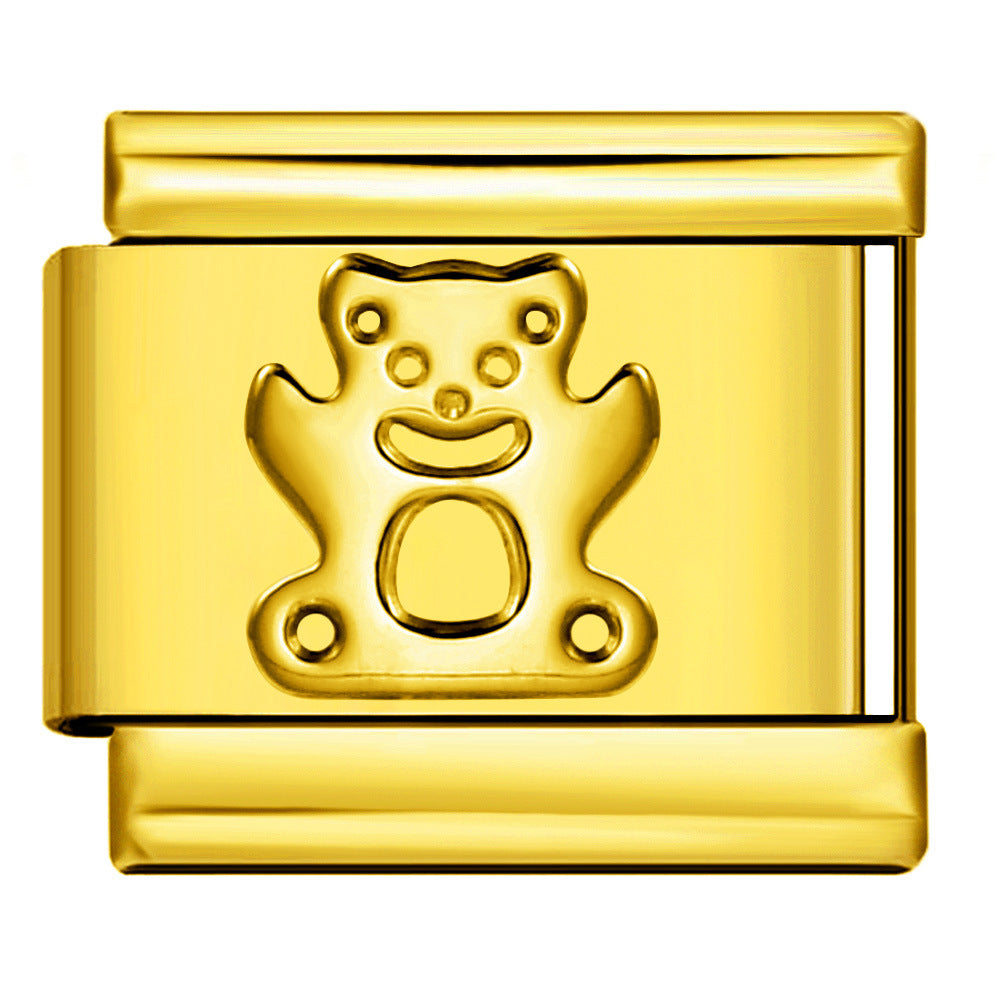 Titanium Steel All Gold Stamping Series Pattern Italian Module Bracelet DIY Elastic Splicing Bracelet Accessories Wholesale