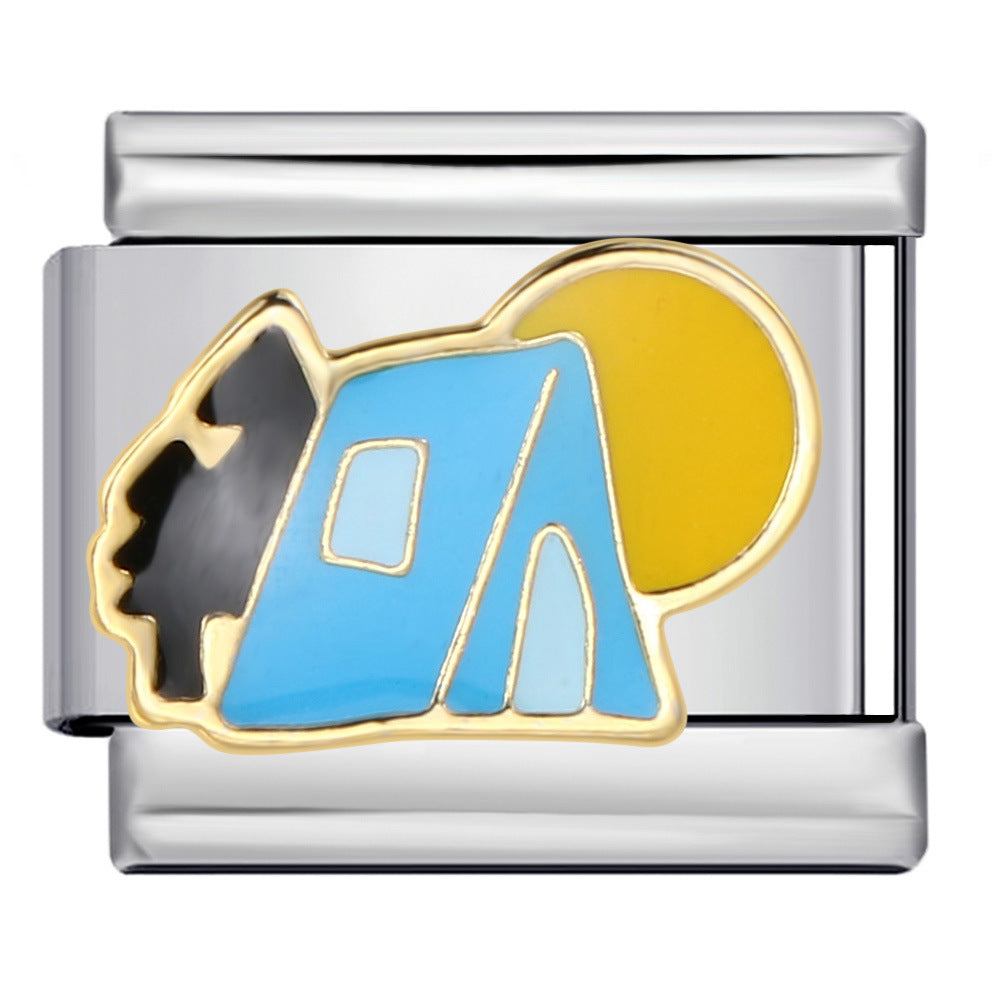 Architectural Logo Italian Module Bracelet DIY Welding Drip Oil Bracelet Elastic Splicing Stainless Steel Strap Chain