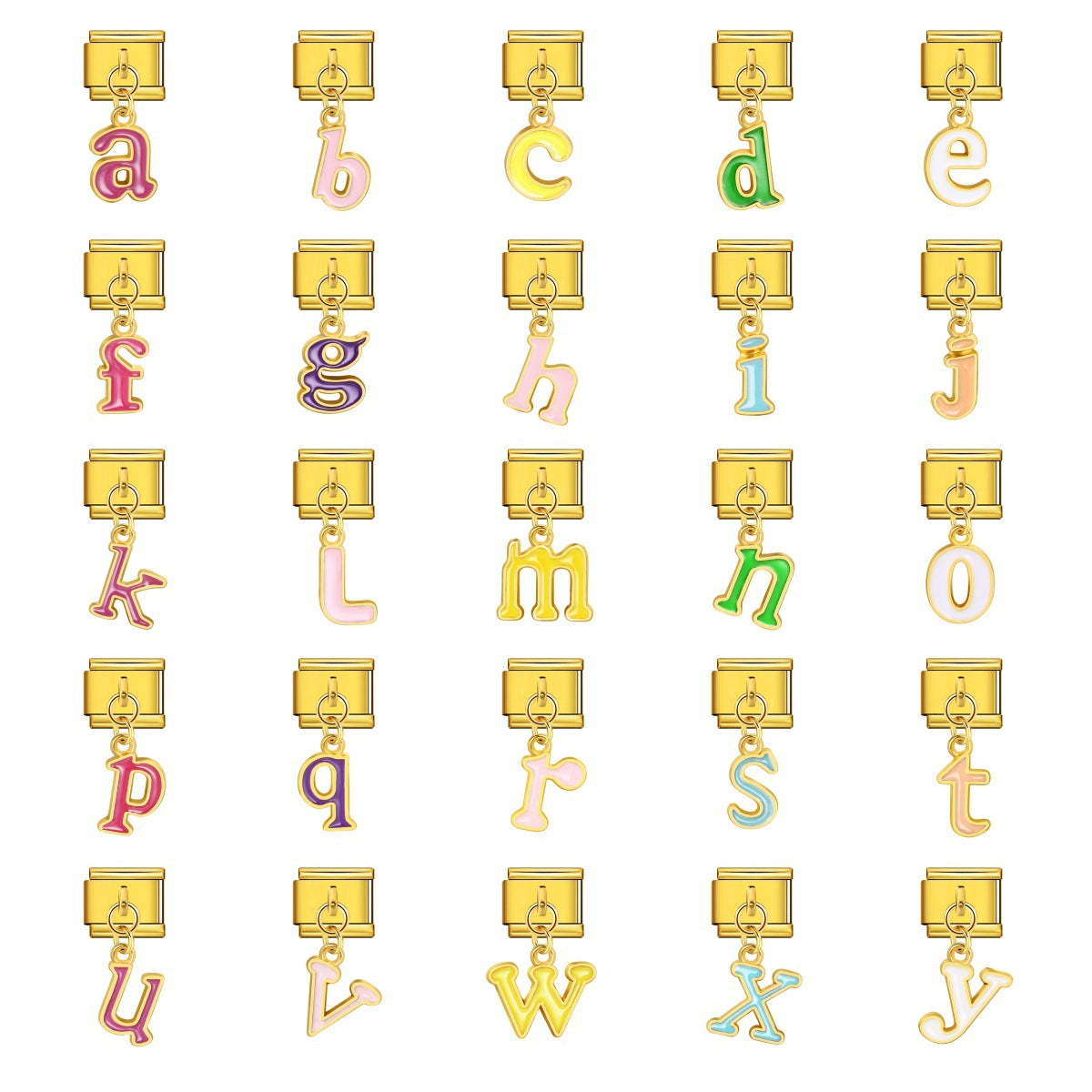 Gold Background, Colorful Oil Dripping Letters, Italian Module Bracelet, Titanium Steel Welded Hook, Fashionable and Simple Wristband Accessory