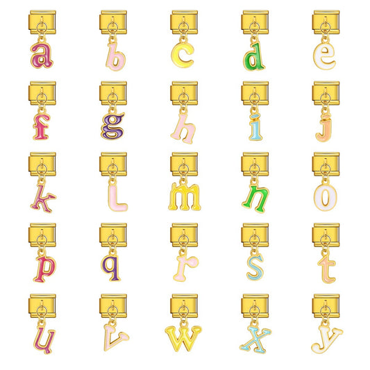 Gold Background, Colorful Oil Dripping Letters, Italian Module Bracelet, Titanium Steel Welded Hook, Fashionable and Simple Wristband Accessory