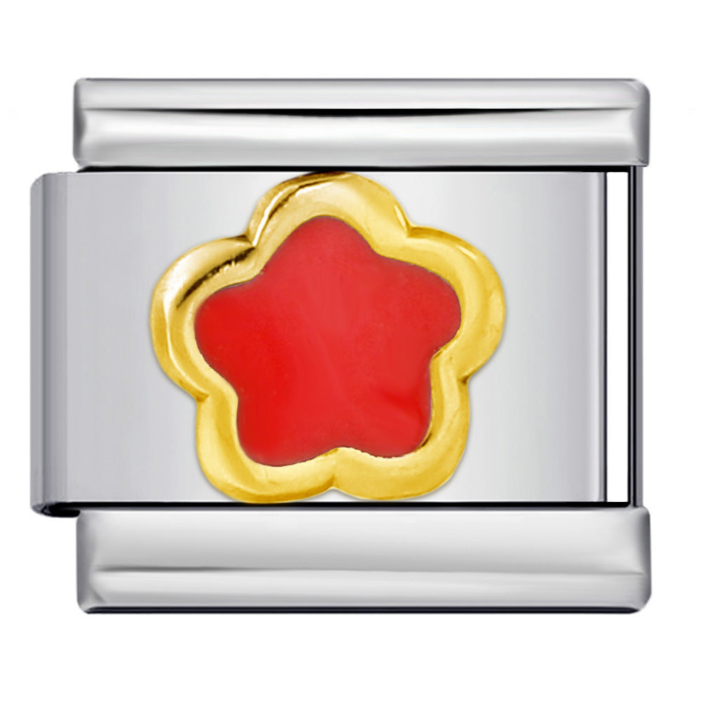 Color Drip Oil Petal Stamping Series DIY Italian Module Bracelet Titanium Steel Gold Plated Elastic Splicing Bracelet