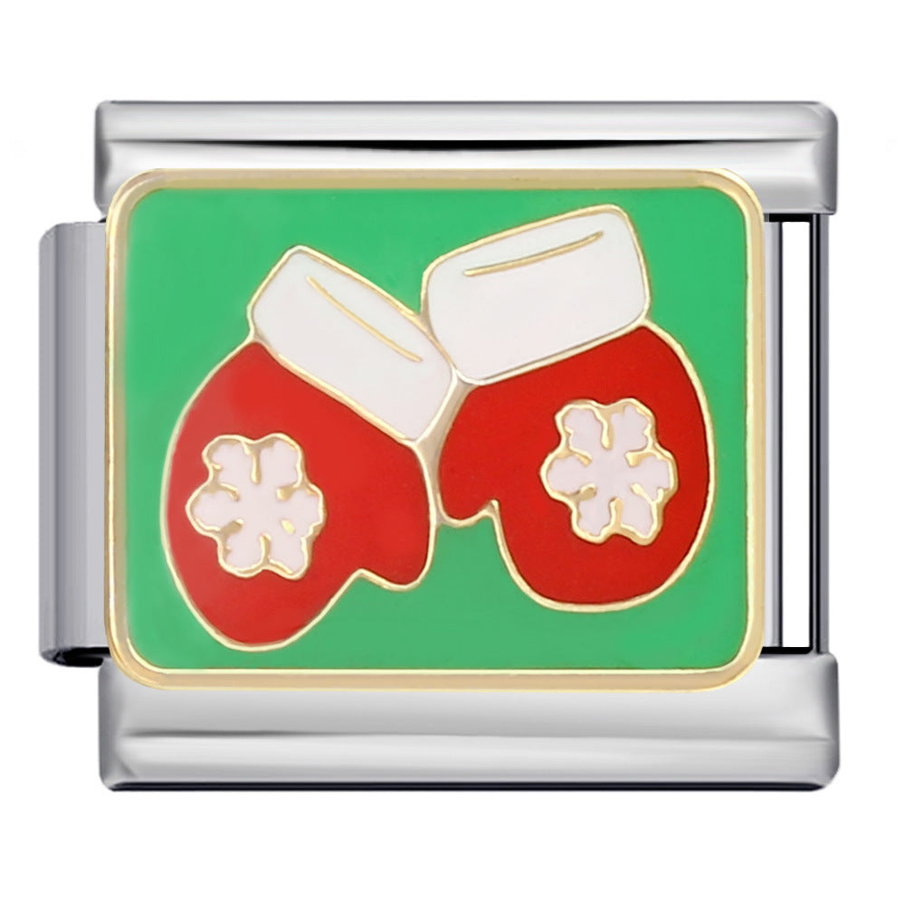 Christmas Series DIY Elastic Bracelet Stainless Steel Welding Drip Oil Italian Module Bracelet New Year's Gift