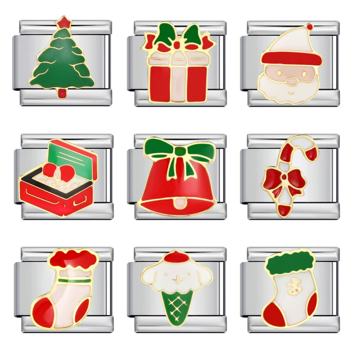 Christmas Series Italian Module Bracelet DIY Stainless Steel Welding Drip Oil Pattern Elastic Splicing Strap Chain