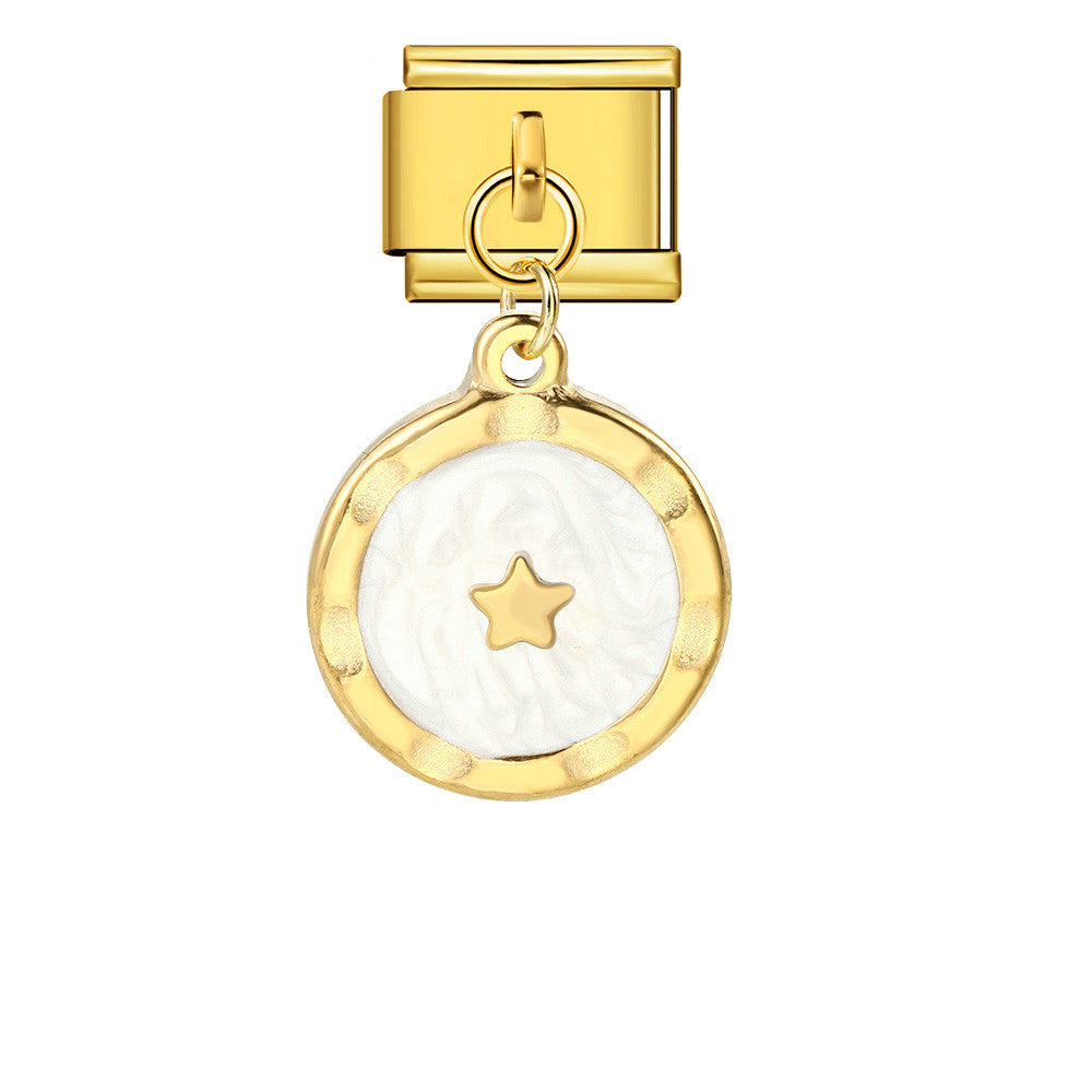 Round Pendant with Gold and Silver Base, Italian Module Bracelet, Titanium Steel Drip Oil Hook, Fashionable DIY Versatile Bracelet