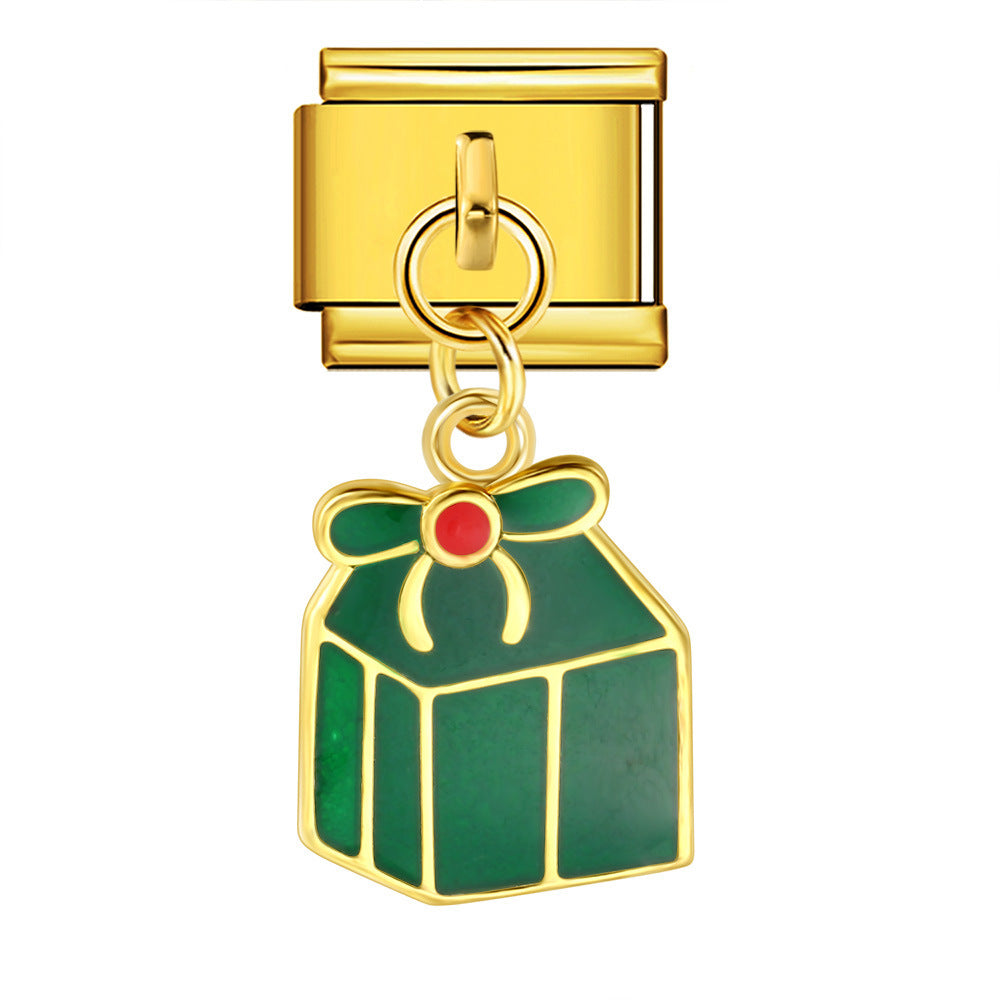 Single Hook Christmas Style Italian Module Bracelet with Gold Sole and Elastic Splicing DIY Titanium Steel Strap Chain