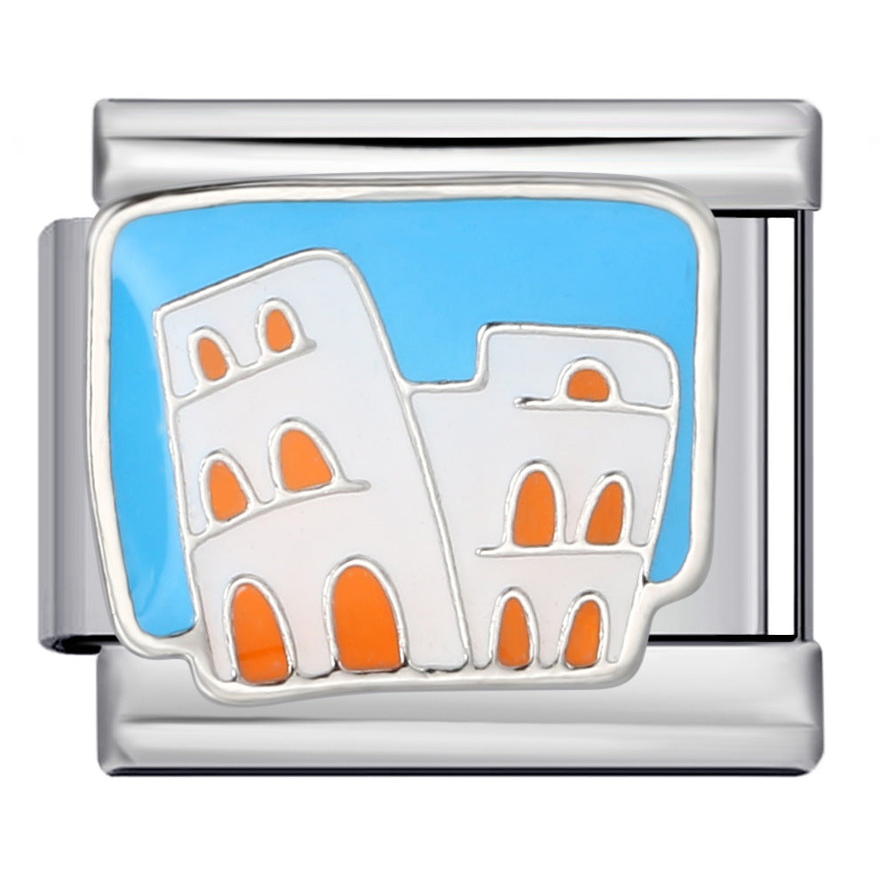 Architectural Logo Italian Module Bracelet DIY Welding Drip Oil Bracelet Elastic Splicing Stainless Steel Strap Chain