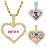 New Micro Inlaid Zircon Heart-shaped Circular Pendant DIY Personalized Picture Photo Making Necklace Birthday Gift