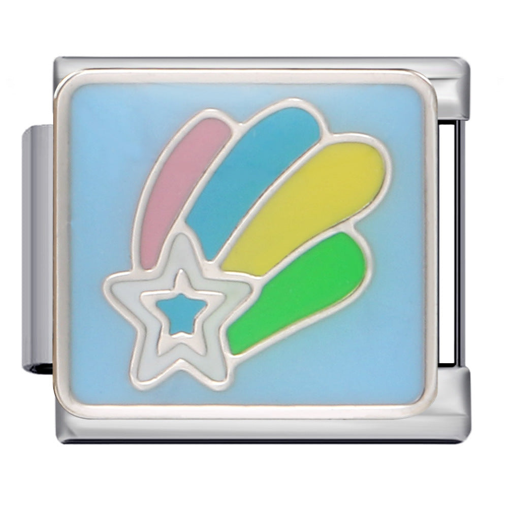 New Love Element Italian Module Bracelet Titanium Steel Gold Plated Drip Oil DIY Welding Pattern Bracelet Accessories