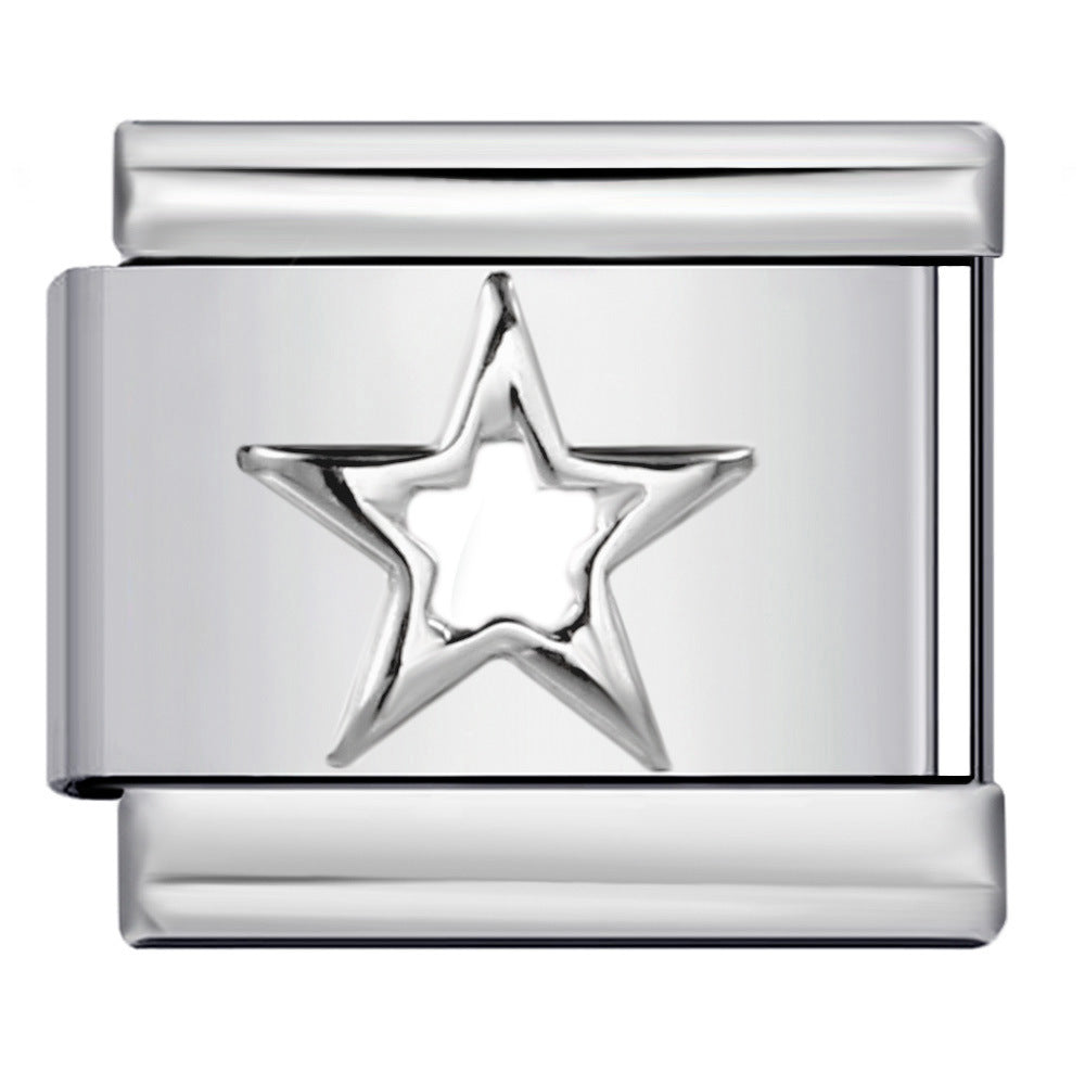 New Titanium Steel Pentagram Eye Italian Module Bracelet Stamped Pattern Drip Oil DIY Elastic Strap Chain