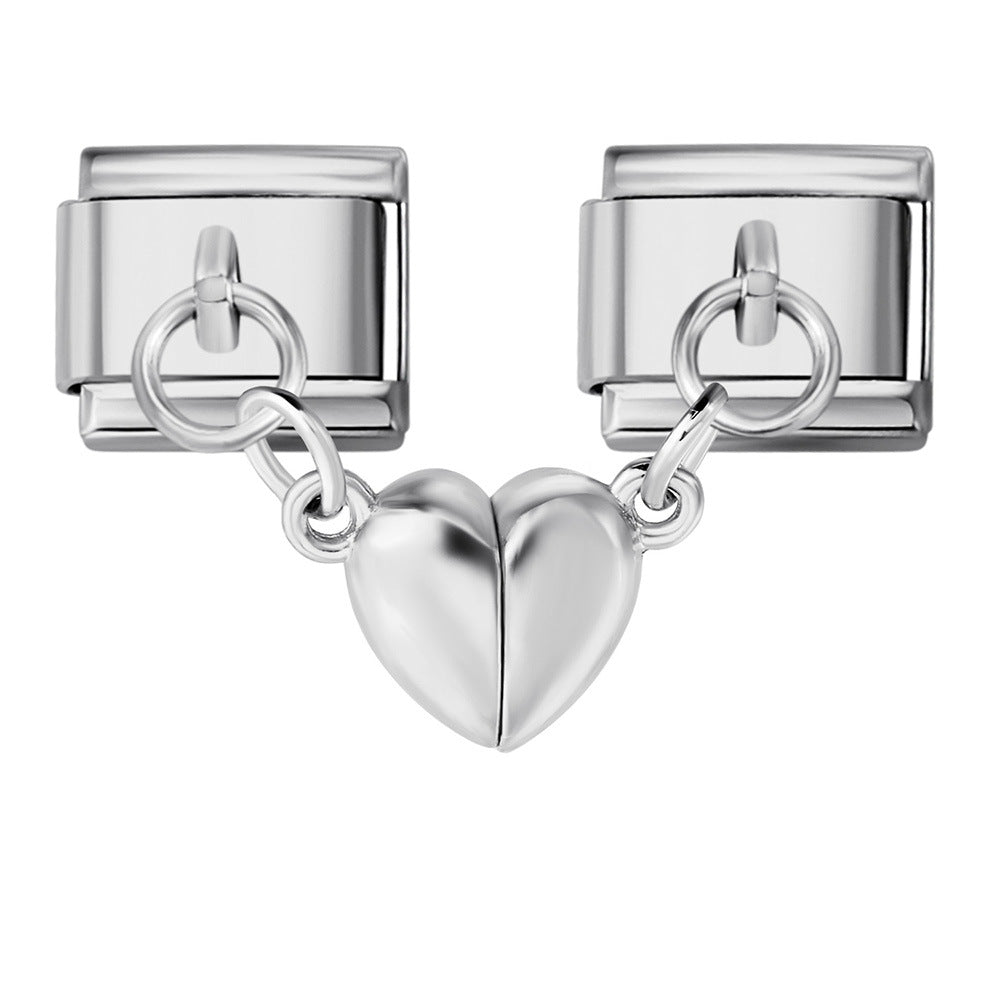 Magnetic Suction Heart-shaped Double Pendant Bracelet Accessory Titanium Steel DIY Free Splicing Italian Module Bracelet