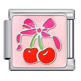 Bow & Cherry Pattern Italian Module Bracelet Titanium Steel Welded Drip-Oil DIY Bracelet Women's Jewelry