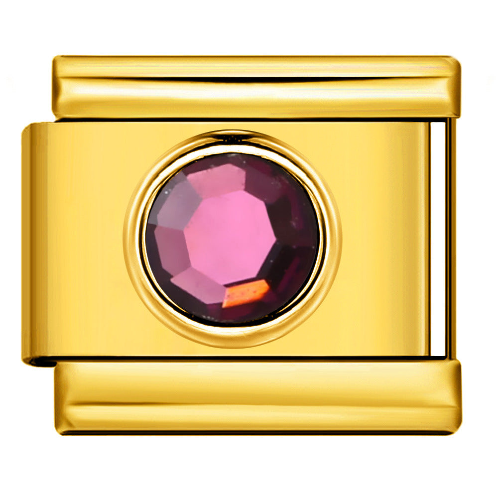 Gold Colored Heart-shaped Circle Diamond Italian Module Bracelet DIY Titanium Steel Welded Elastic Watch Chain Accessory