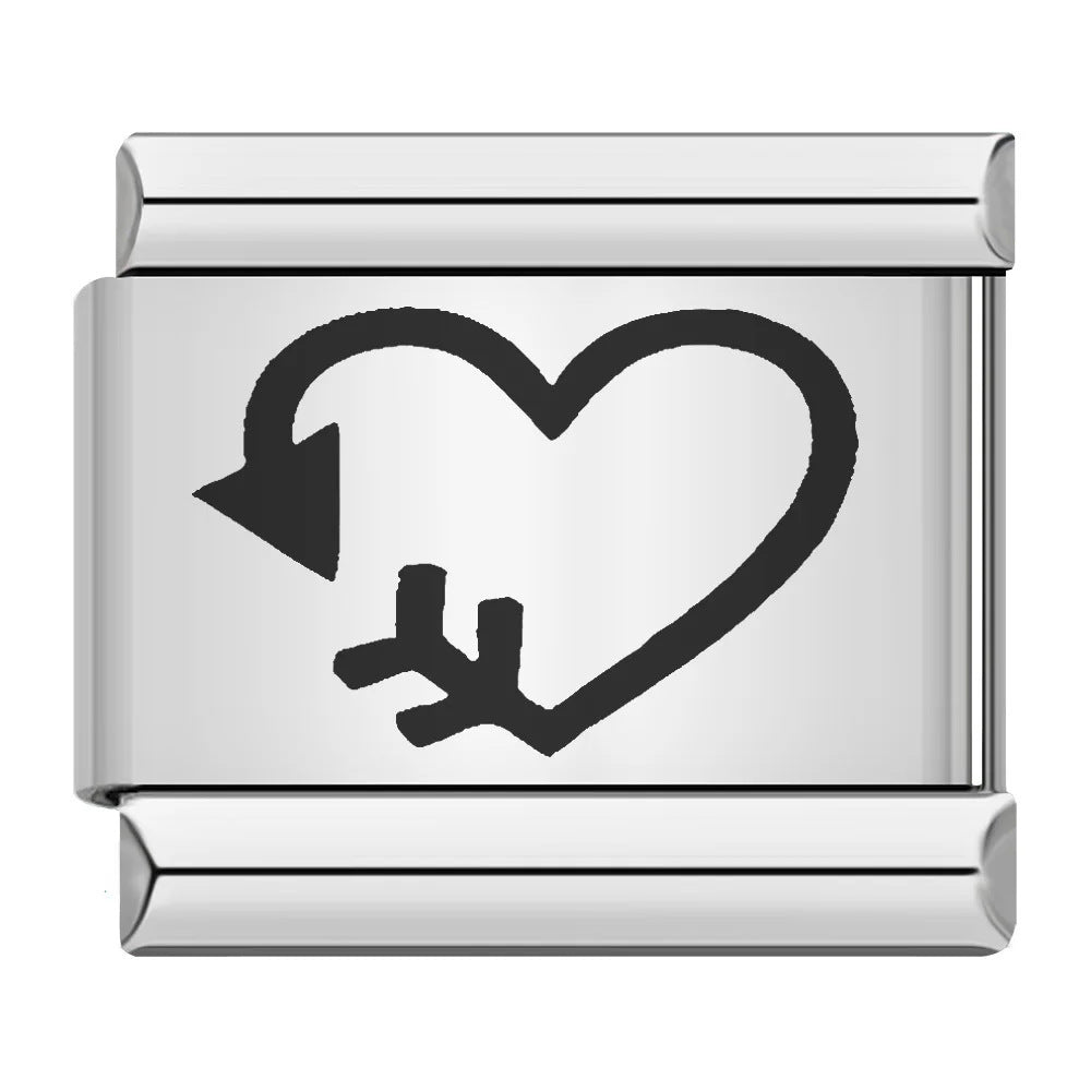 Cross Border Hot Selling Laser Engraving Heart-shaped Series Titanium Steel Handmade DIY Italian Module Bracelet Wholesale