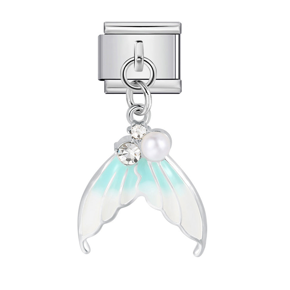 Silver Bottom Cute Pendant Italian Module Bracelet Hook DIY Titanium Steel Micro Inlaid Zircon Elastic Splicing Strap Chain