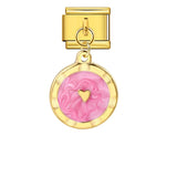 Round Pendant with Gold and Silver Base, Italian Module Bracelet, Titanium Steel Drip Oil Hook, Fashionable DIY Versatile Bracelet