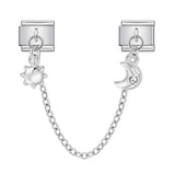 New Silver Double Pendant Italian Module Bracelet Stainless Steel Hook DIY Elastic Splicing Strap Chain