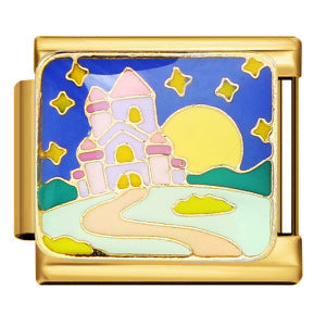 Gold Bottom Tourist Resort Scenery Pattern Italian Module Bracelet DIY Welding Drip Oil Stainless Steel Strap Chain