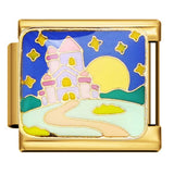 Gold Bottom Tourist Resort Scenery Pattern Italian Module Bracelet DIY Welding Drip Oil Stainless Steel Strap Chain