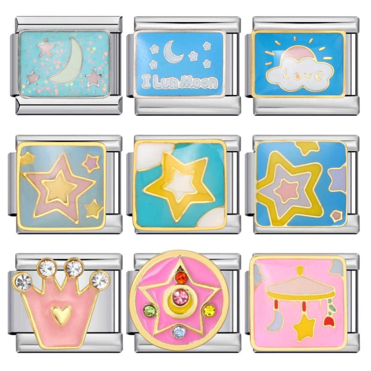 Titanium Steel Gold-plated Drip Welding Pattern DIY Italian Module Bracelet Italian Charm Bracele