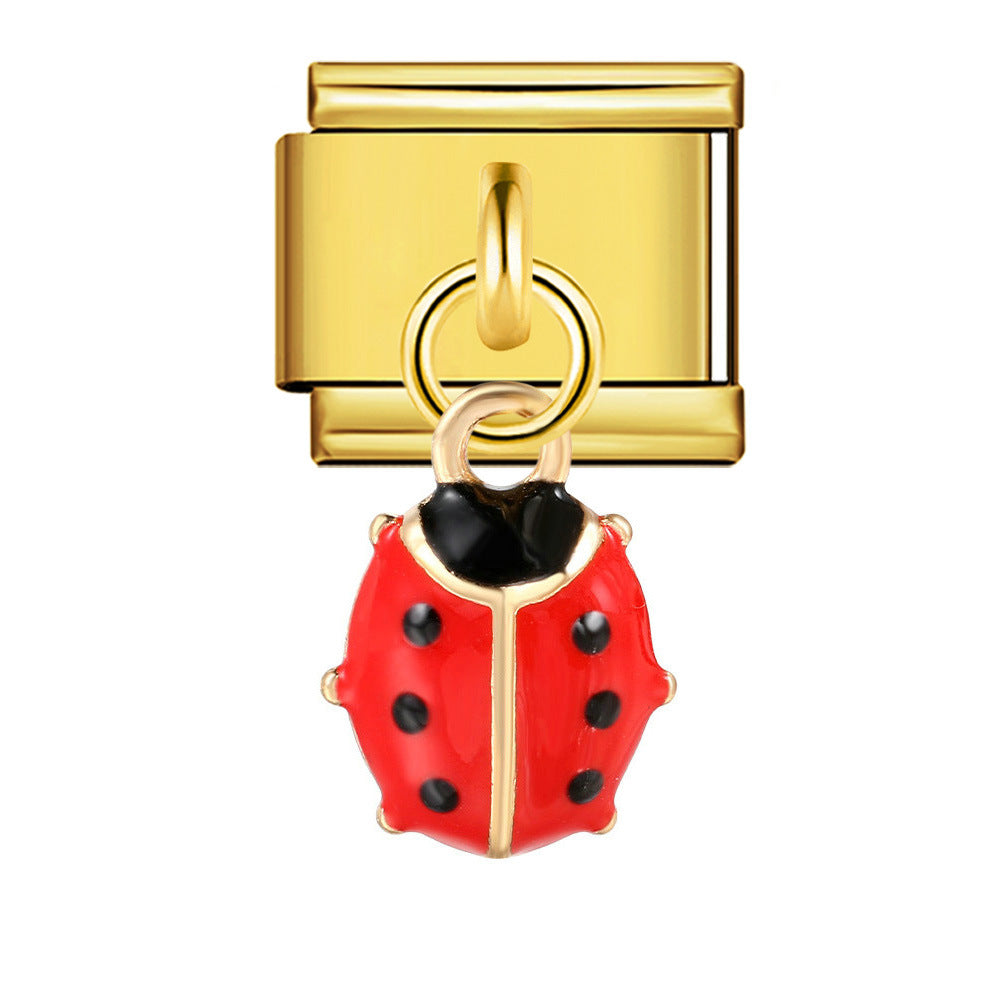 Charm Pendant Hook Style Italian Module Bracelet Titanium Steel Drip Oil Pattern DIY Bracelet Gift for Girls