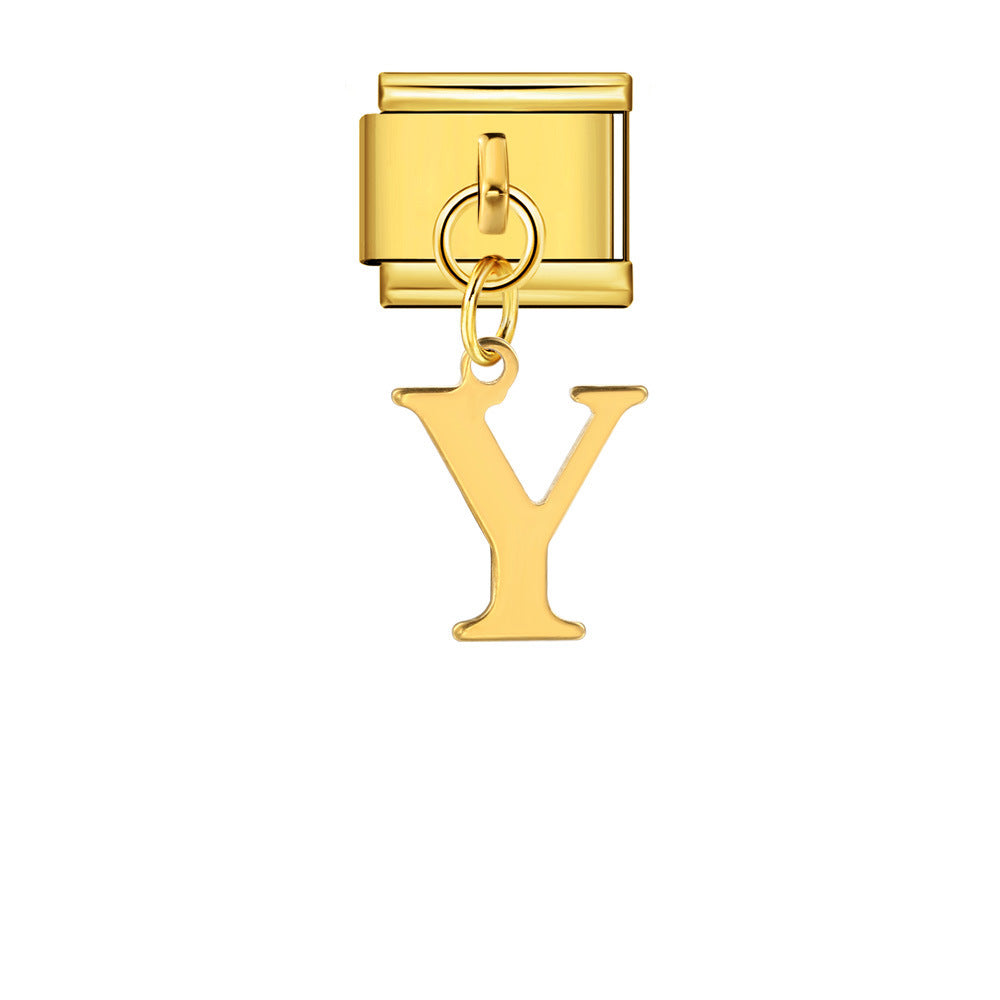 Gold Simplified Letter Italian Module Bracelet Stainless Steel Handmade Hook DIY Splicing Assembly Bracelet