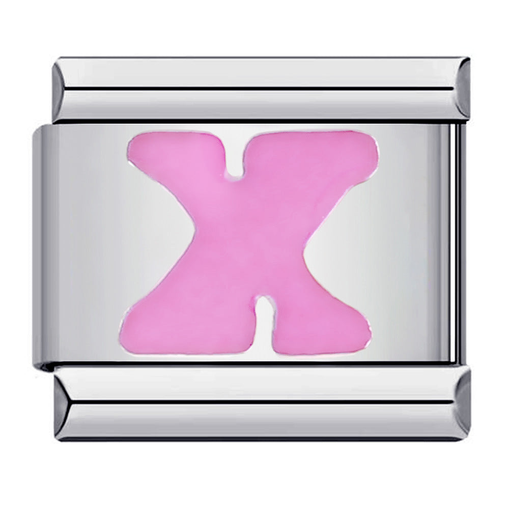 New Titanium Steel Pink English Letter DIY Italian Module Bracelet Italian Charm Bracelet