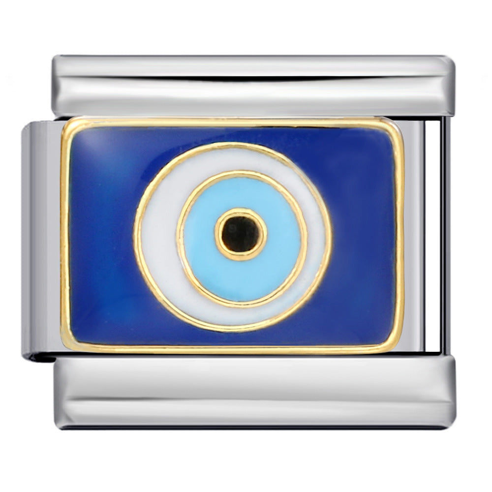 Blue Titanium Steel Welded Pattern Italian Modular Bracelet, Gold-Plated Drip Enamel Free Combination Link Bracelet