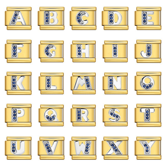 Italian Module Bracelet Gold Background Blue Diamond Letters DIY Stainless Steel Elastic Assembly Welded Strap Bracelet