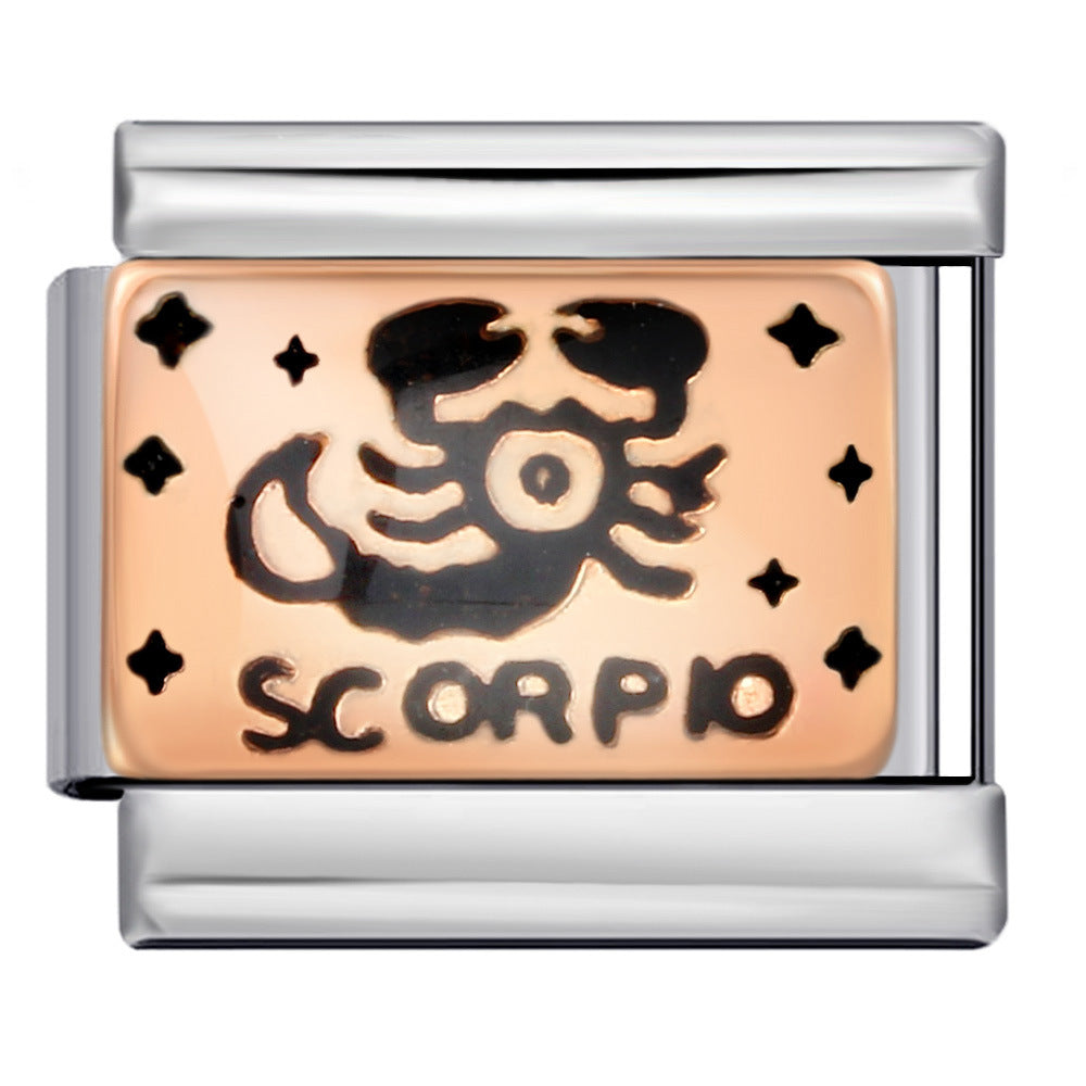 12 Zodiac Sign Italian Modular Bracelet Stainless Steel Gold Plated Enamel DIY Charm Bracelet Jewelry