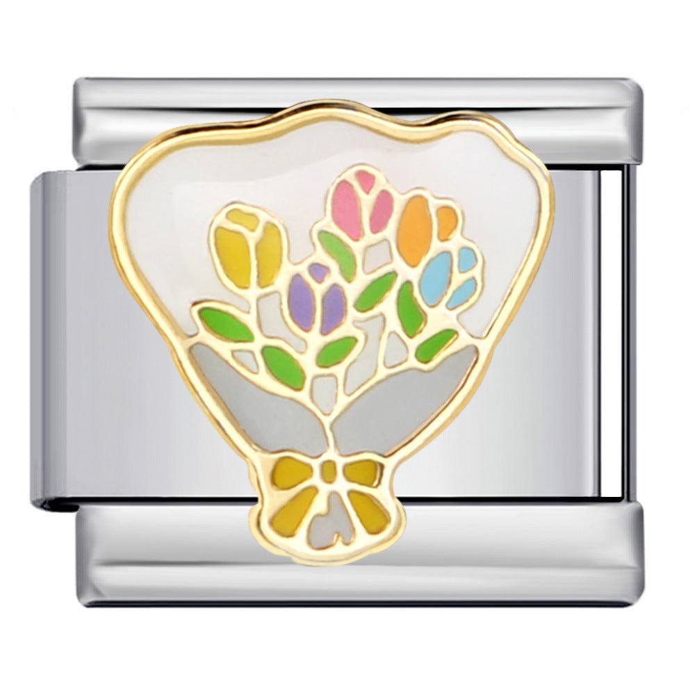 Italian Module Bracelet Flower Series Titanium Steel Drip Oil Welding Pattern DIY Elastic Splicing Fashion Bracelet