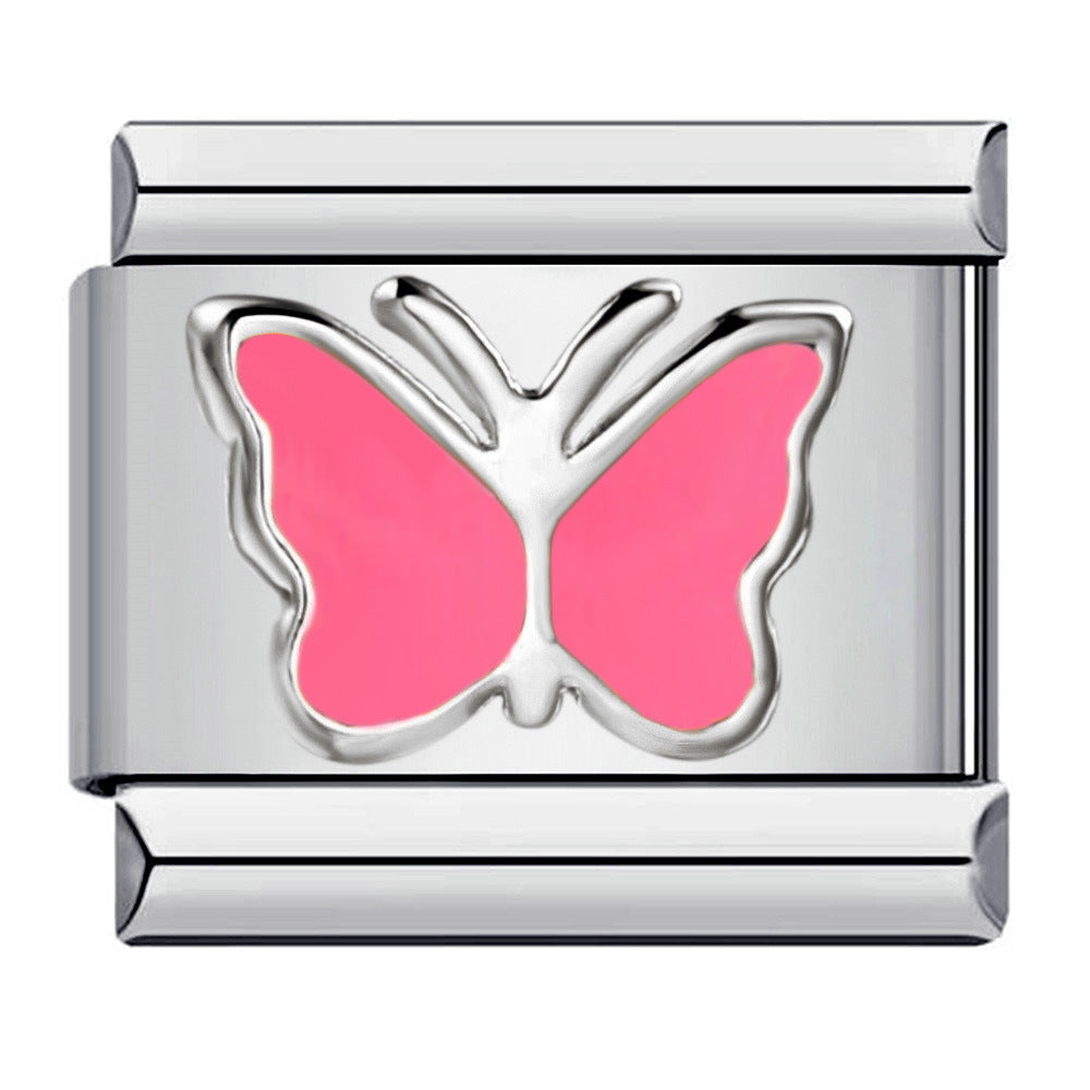 Italian Module Bracelet Color Drip Oil Stamping Pattern DIY Titanium Steel Elastic Splicing Bracelet Accessories Wholesale