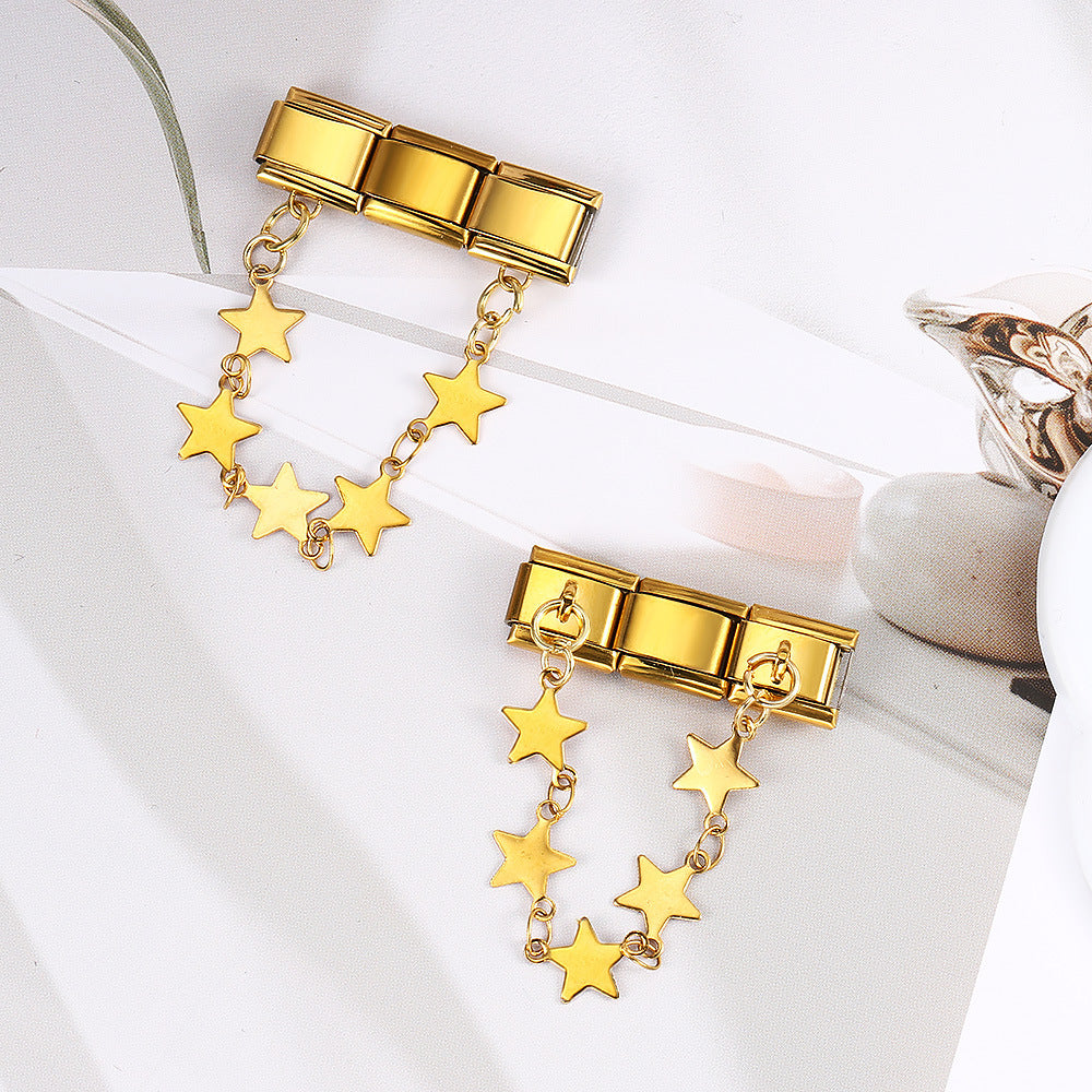 Italian Charm Bracelet Double Hook Design with Star Pendant Titanium Steel Link Chain Italian Charm