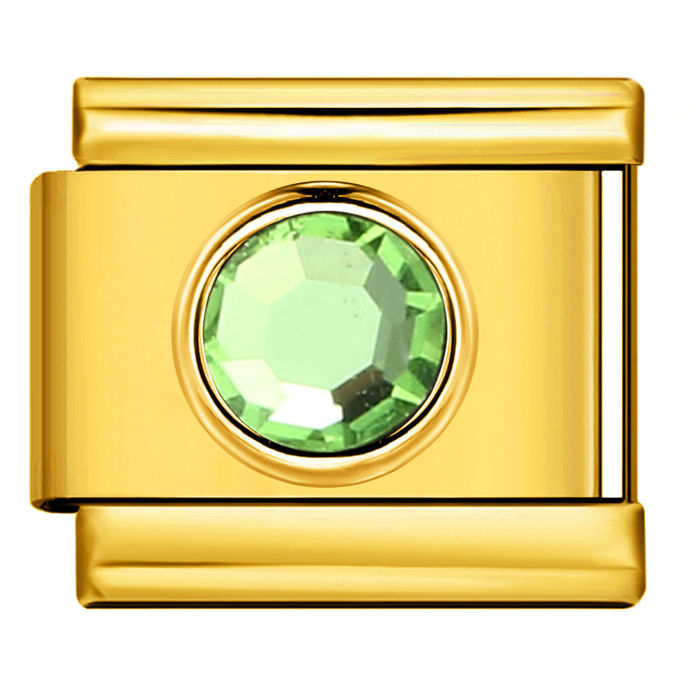 Gold Colored Heart-shaped Circle Diamond Italian Module Bracelet DIY Titanium Steel Welded Elastic Watch Chain Accessory