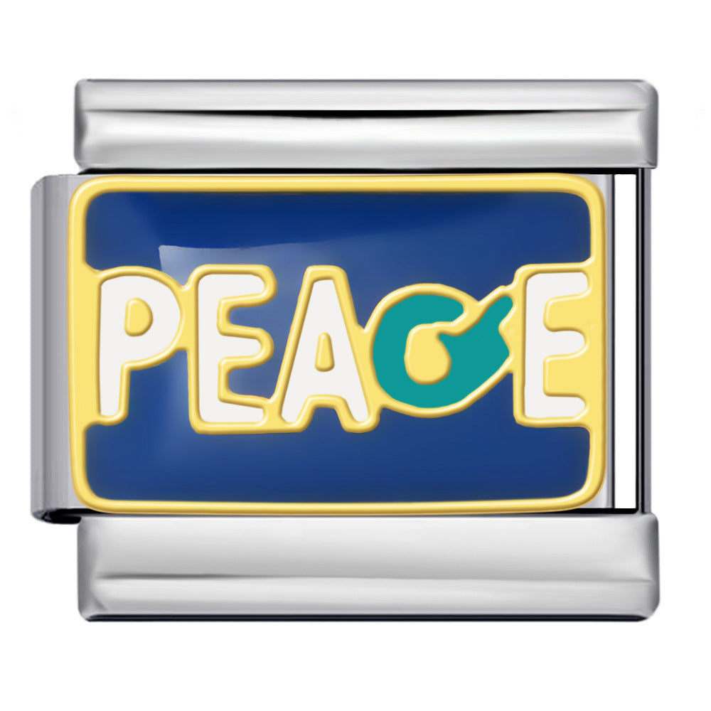 Italian Module Bracelet Peace Series Stainless Steel Welding Drip Oil Pattern DIY Elastic Splicing Strap Chain