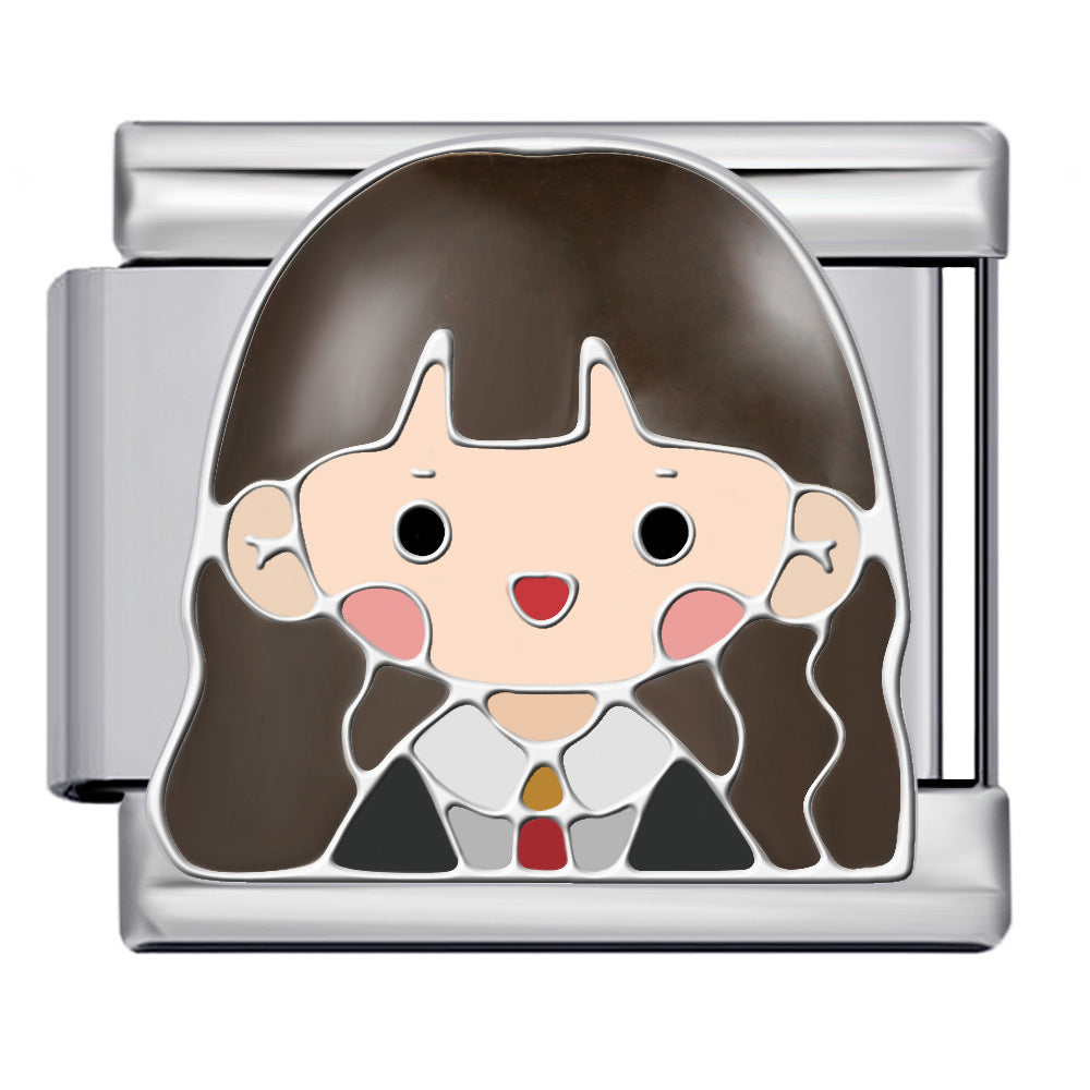 New Anime Cartoon Series Italian Module Bracelet Titanium Steel Welding Oil Dripping DIY Elastic Splicing Bracelet