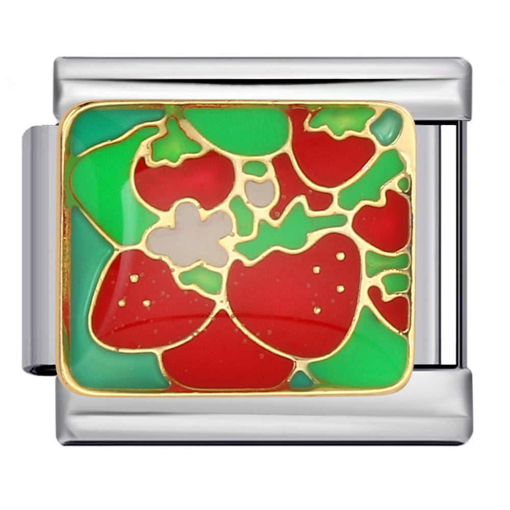 Fruit Series Italian Module Bracelet Titanium Steel Welding Drip Oil Pattern DIY Strap Chain Accessories Wholesale