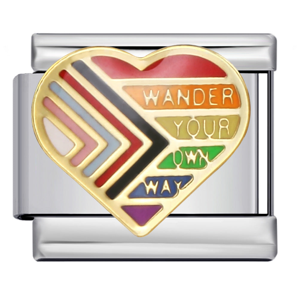 New Love Element Italian Module Bracelet Titanium Steel Gold Plated Drip Oil DIY Welding Pattern Bracelet Accessories