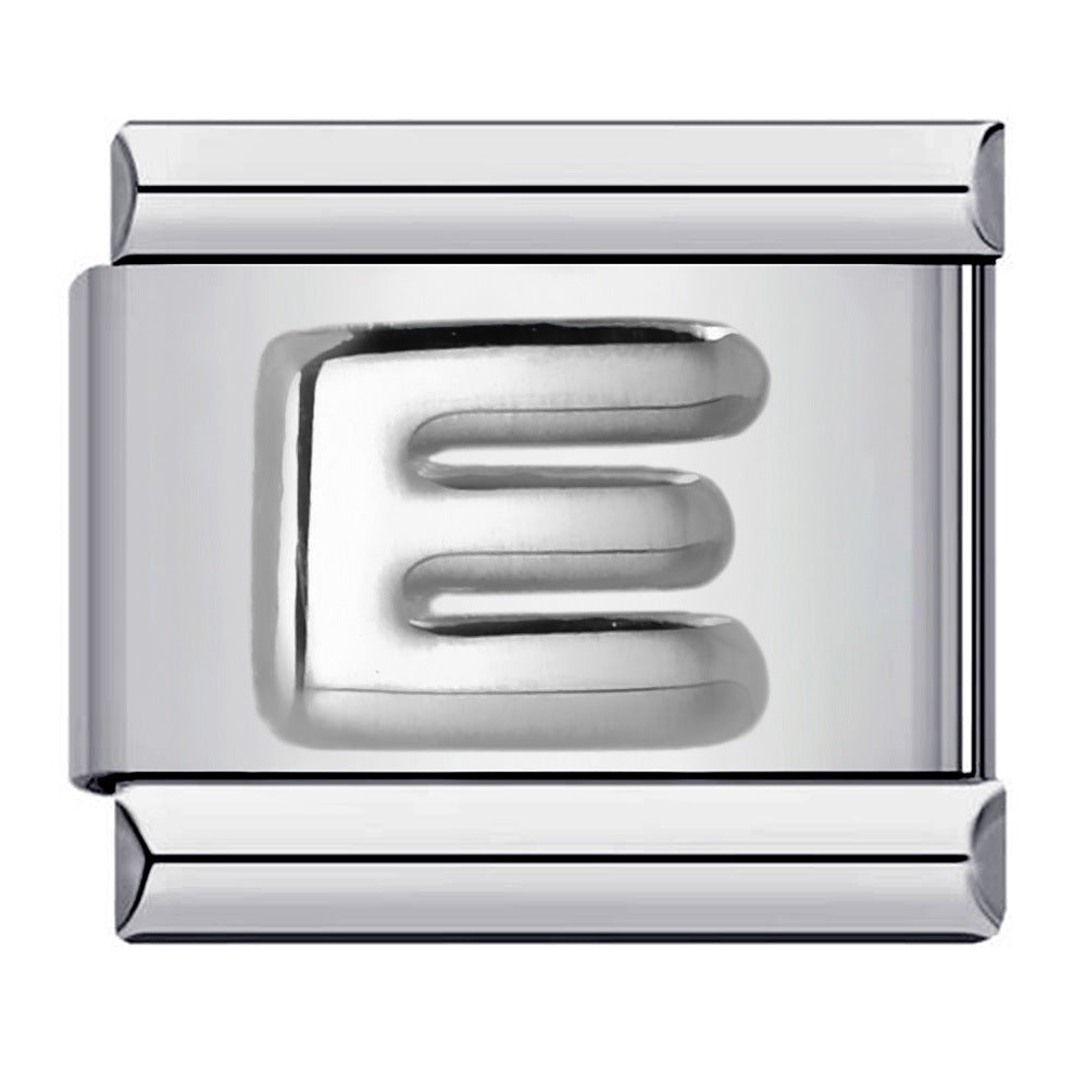 New Stainless Steel Silver Convex English Letter Italian Module Bracelet DIY Elastic Splicing Strap Chain