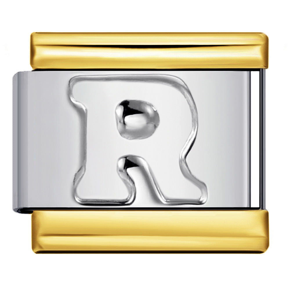 Fashion Gold Cover Silver Concave English Letter Bracelet Titanium Steel Non Dripping Oil DIY Italian Module Bracelet Wholesale