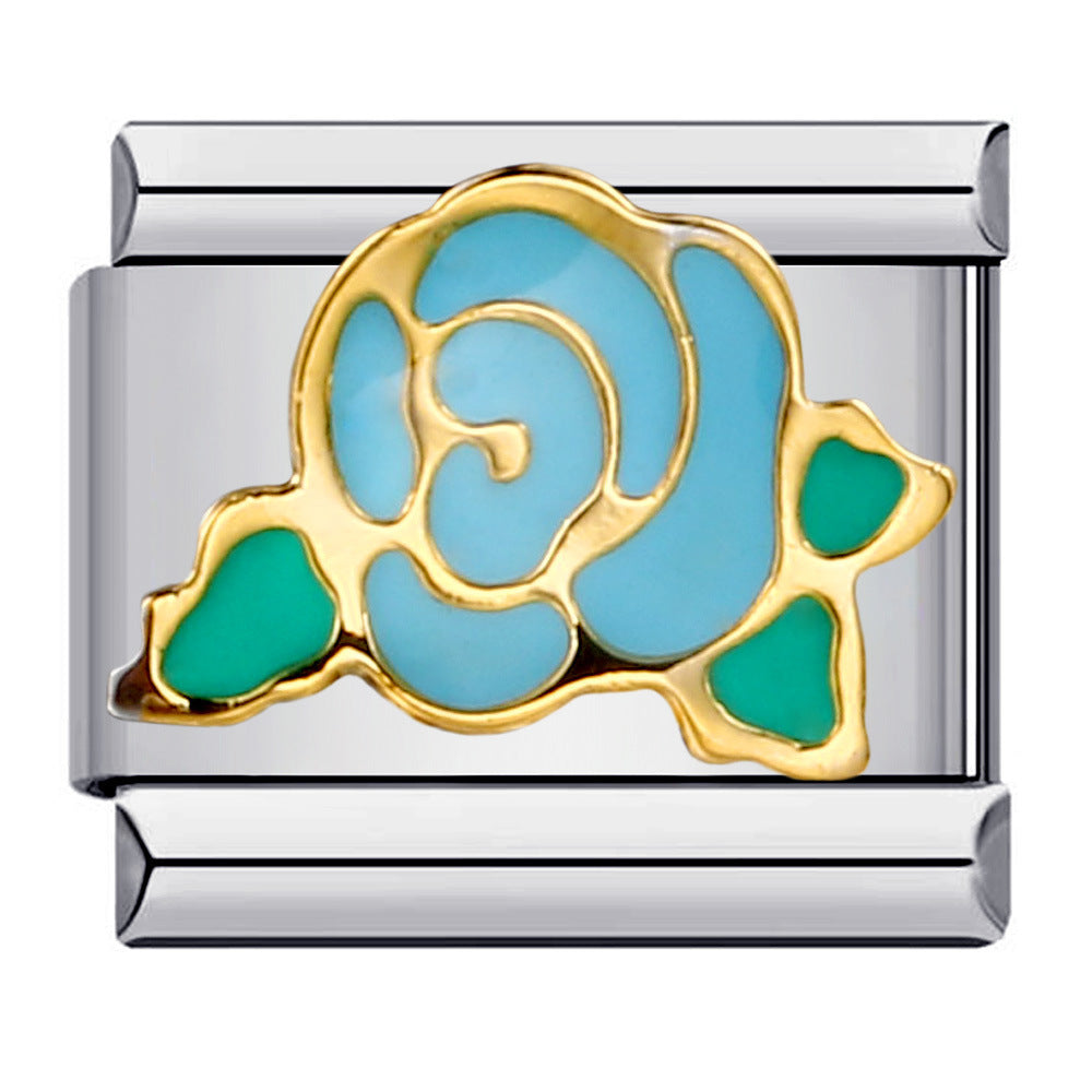 Flower Titanium Steel Drip Oil Welding Pattern Italian Module Bracelet Italian Charm Bracelet