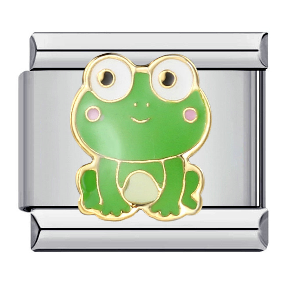 Green Titanium Steel Welded Gold-plated Drip Oil Bracelet Cartoon DIY Italian Module Bracelet Accessories Wholesale