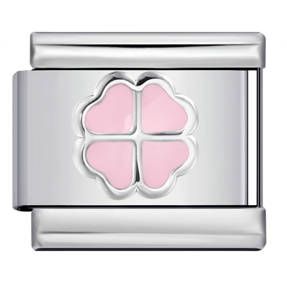 Color Dripping Oil Clover Module Bracelet Stainless Steel Stamping Pattern DIY Elastic Bracelet Accessories Wholesale